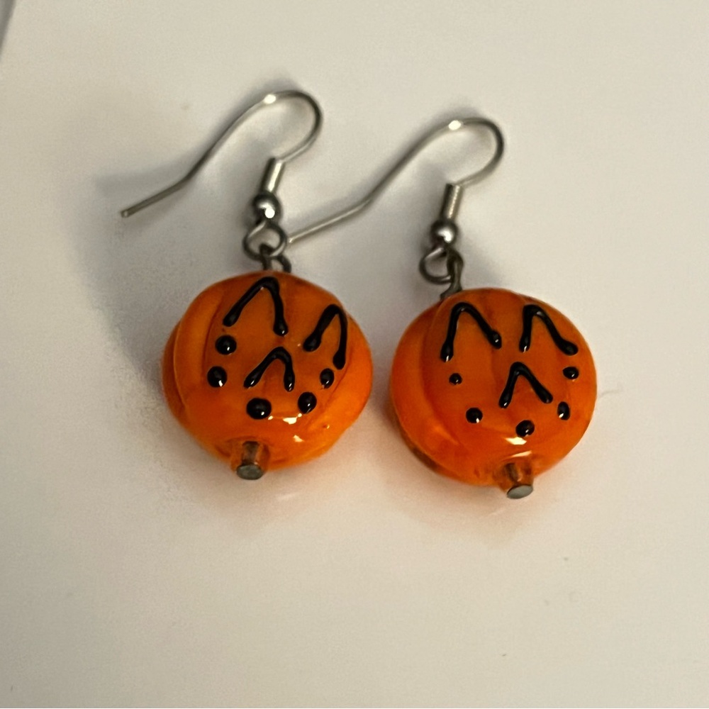 Jack o Lantern Earring Dangle Beaded Halloween Pumpkin
